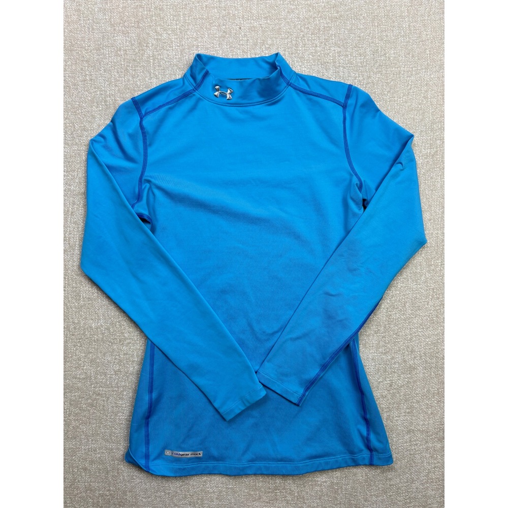 Under Armour ColdGear Fitted Mock Neck Long Sleeve Top Blue Womens Medium